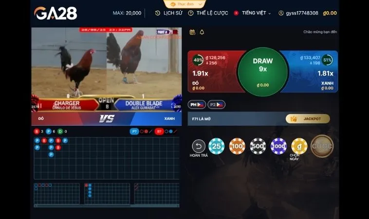 Bí Kíp Chơi Đá Gà GA28 Tại 123Win Luôn Thắng Cho Tân Thủ 2 Giao diện cá cược Đá Gà GA28 Tại 123Win