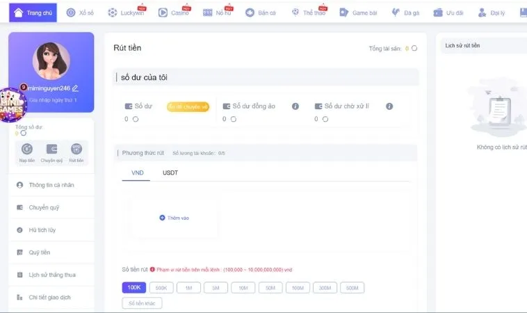 Rút Tiền 123Win An Toàn Nhanh Chóng Chỉ Trong Vài Phút 2 Giao diện rút tiền 123Win